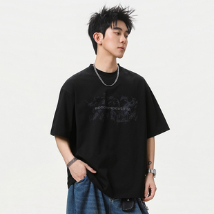 男生美式 追素TS男士 新款 t恤2026夏季 纯棉涂鸦休闲宽松上衣潮 短袖