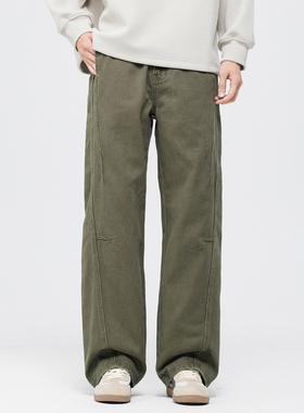 追素TS纯棉工装休闲裤男款2025秋冬新款男生美式复古宽松直筒裤潮