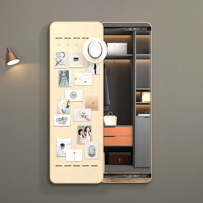 diy毛毡板隐藏式推拉全身镜软木板隐形穿衣镜暗藏挂墙镜子奶油风