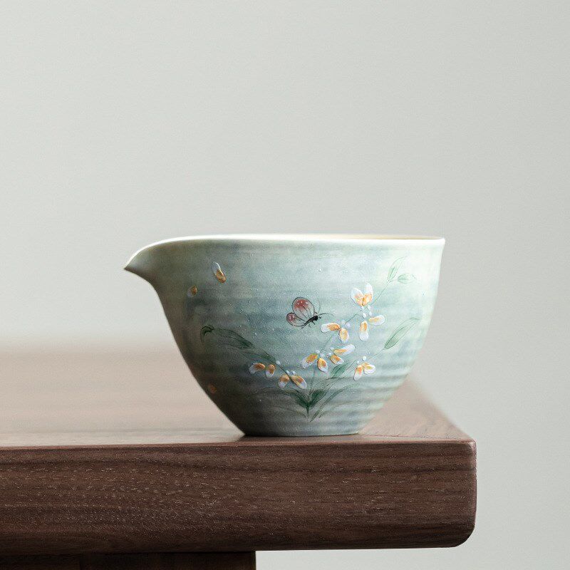 陶瓷公道杯手绘文心兰茶杯分茶器中式田园风泡茶茶具匀杯