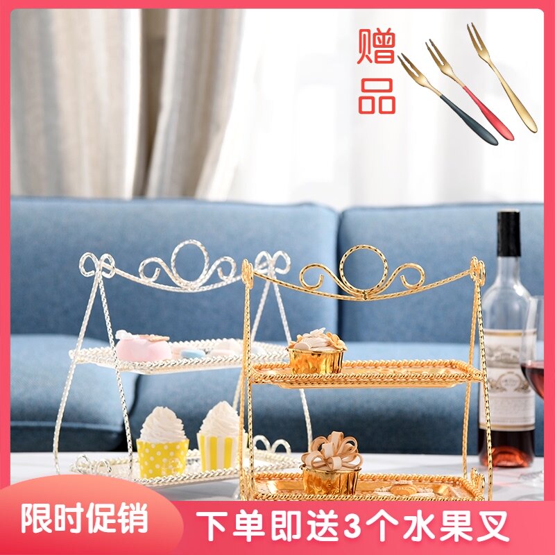 双层蛋糕架下午茶水果蛋糕盘甜品台架蝴蝶N结点心托盘婚庆摆台