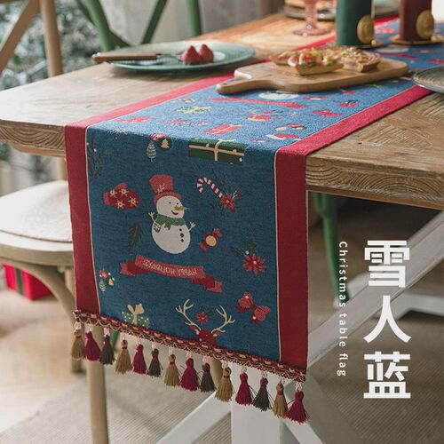 2024新款棉纱色织提花圣诞氛围桌旗桌布桌垫餐垫隔热垫代