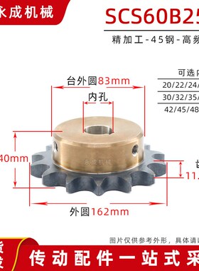 SCS 6分60B25齿高品质成型孔链轮12A25T 外径162精车内孔键槽顶丝
