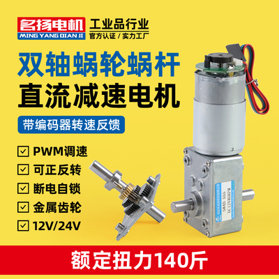 带霍尔编码器双出轴蜗轮蜗杆5840-555电动马达24v直流减速电机12v