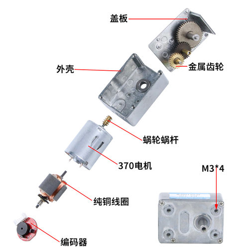 名扬电机JGY370编码器直流减速电机12v24v蜗轮蜗杆低速大扭力马达