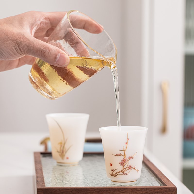 冰种羊脂玉陶瓷梅兰竹菊主人杯个人杯男女功夫茶具闻香品茗杯