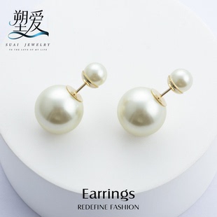 2025年爆款CD字母经典珍珠耳环女前后大小双珍珠两戴耳钉轻奢耳饰