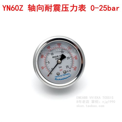EN837-1压力表0-25bar不锈钢外壳油压表350psi液压表轴向G1/4螺纹