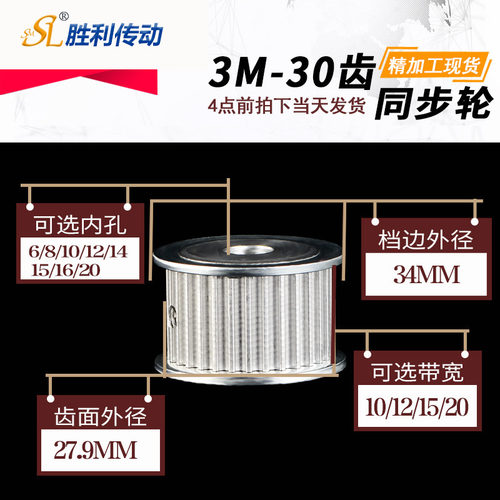 同步带轮 3M-15/16/18/20/24/30/32/36-90/100齿 铝合金   同步轮