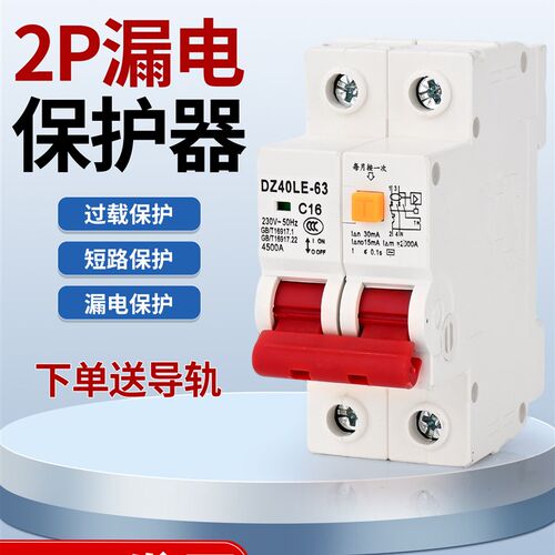 DZ40LE空气开关带漏电保护器2P63A家用小型漏保占两位