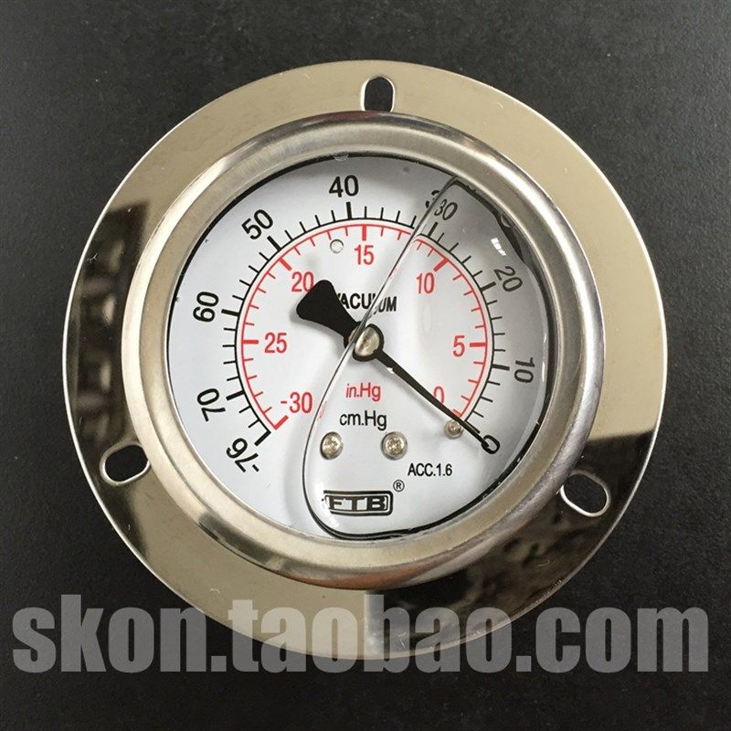FTB双叶轴向充油耐震不锈钢压力表60系列-76cmHg真空压力表-30-0