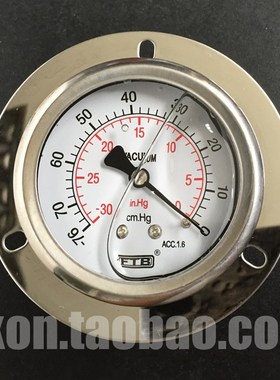 FTB双叶轴向充油耐震不锈钢压力表60系列-76cmHg真空压力表-30-0