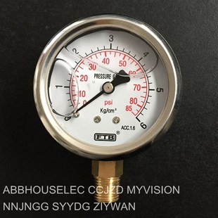 85PSI 6KG压力计FTB充油耐震压力表323.11.22不锈钢防震压力表0