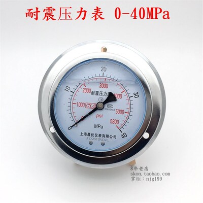 耐震压力表0-40MPa轴向带边油压表YN100ZT液压表5800psi螺纹M20