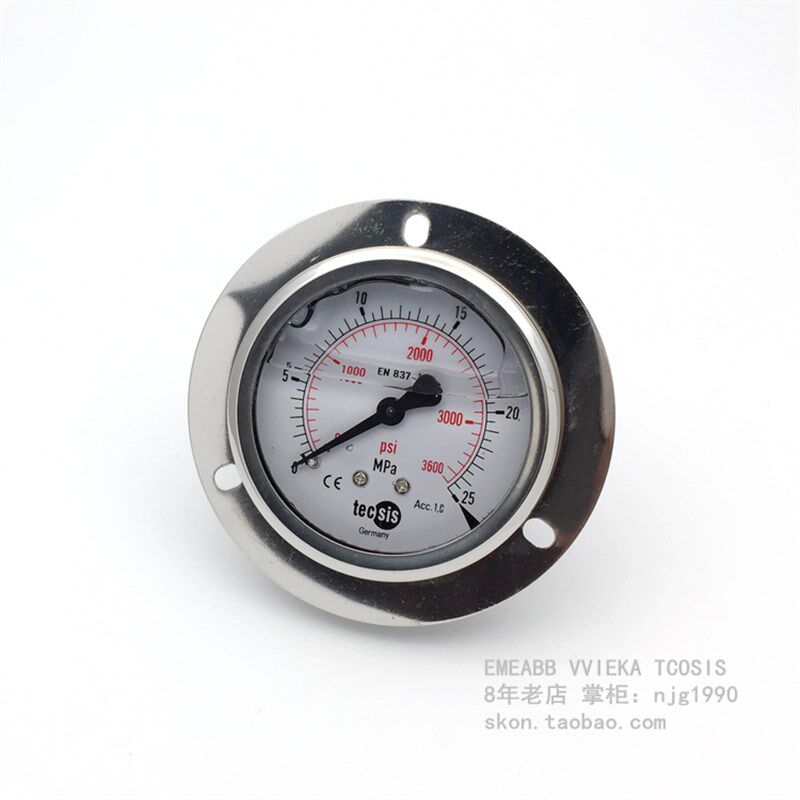 EN837-1液压耐震压力表0-25MPA充油表3600psi背部轴式螺纹G1/4