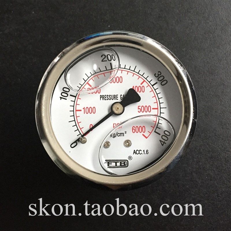 FTB耐震压力表0-400KG液压表60mm轴向背接充油压力计螺丝牙G1/4
