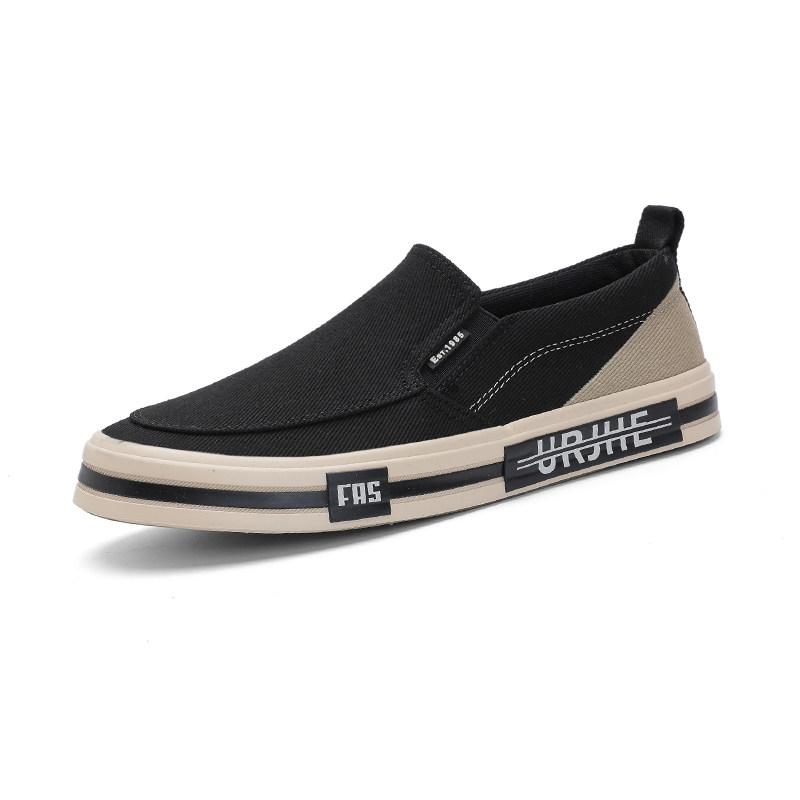 闪步春季新款休闲时尚低帮鞋一脚蹬流行男鞋穿脱款低帮透气帆布鞋