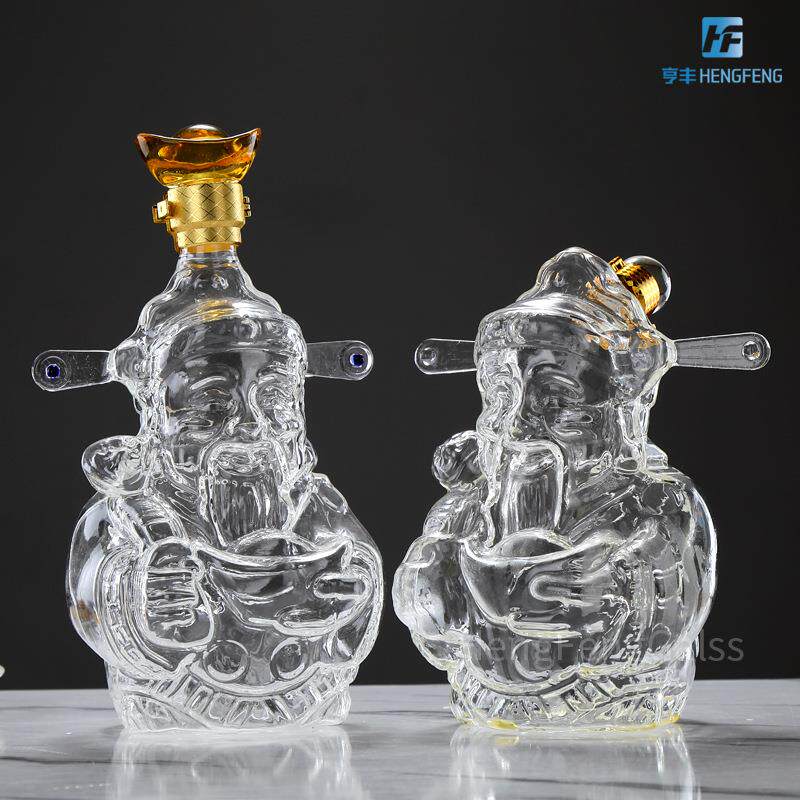 创意财神1000ml玻璃工艺泡酒瓶 财神异型酒瓶工艺礼品酒柜摆设