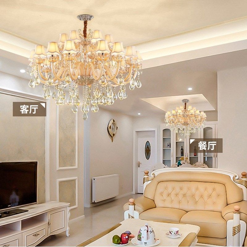 客厅水晶吊灯欧式奢华大气家用带灯罩灯具温馨浪漫餐厅卧室书房灯