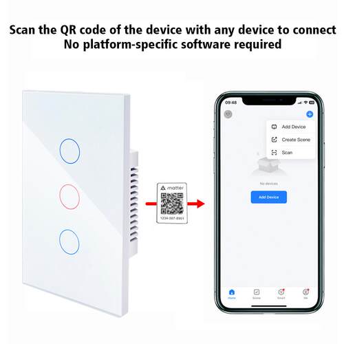 Matter美规零火单零火智能开关Alexa google语音HomeKit直连触摸