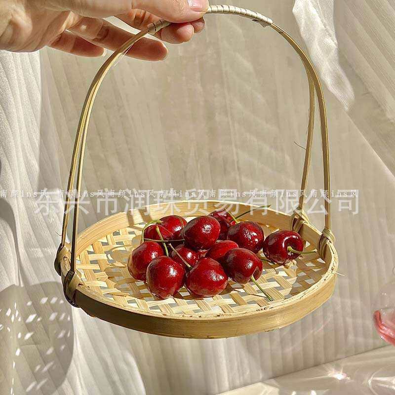 新竹编摆件商用小竹篮餐具小吃盘薯条筐炸物篮子手提中式点心盘子