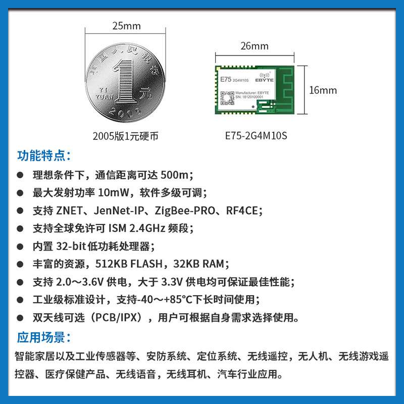 ZigBee无线模块JN5169射频芯片智能家居2.4g通信物联网开发板