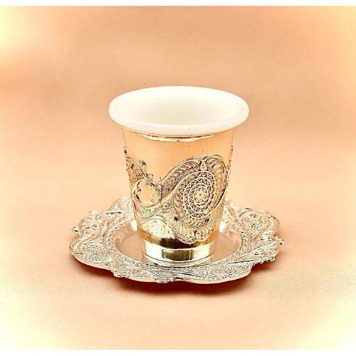镂空花丝镀银 Kiddush 杯托盘套装 欧式卷草纹 犹太教礼仪酒杯