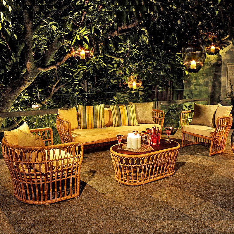 户外藤编沙发客厅别墅庭院花园室外露台防晒防水藤椅休闲沙发组合