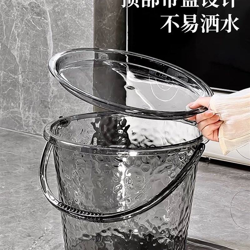 水桶家用塑料纯净空桶提手盖子大容量大号圆桶加厚透明储水洗衣桶