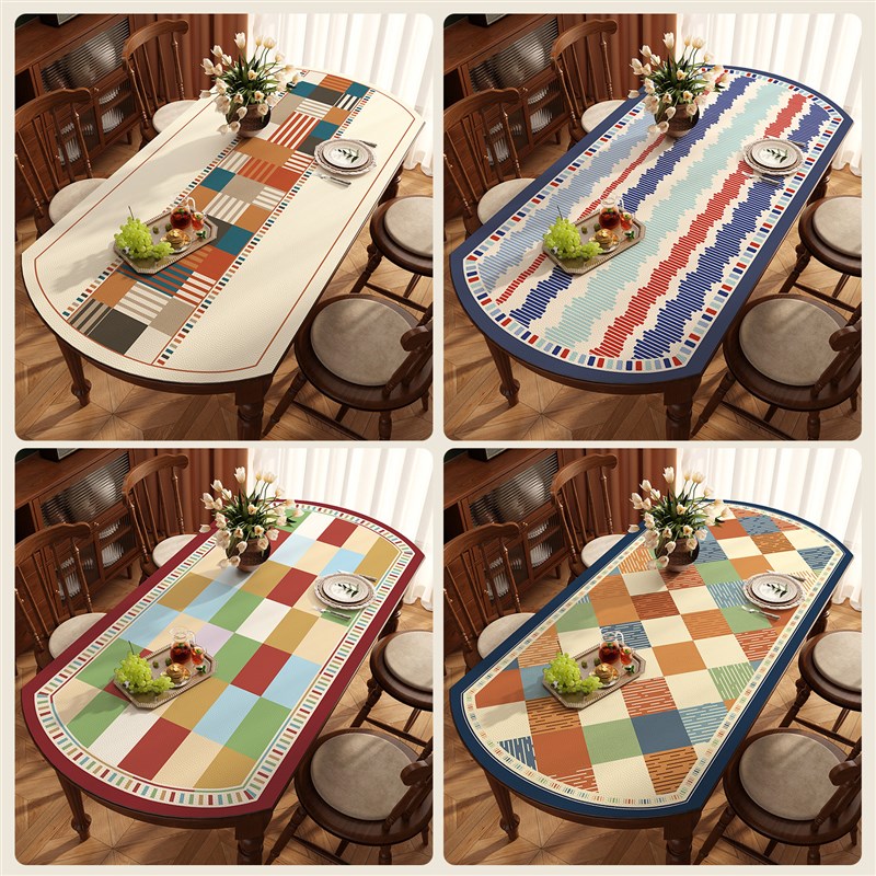 美式复古椭圆形餐桌垫免洗防水防油桌面保护垫轻奢高级感客厅桌布