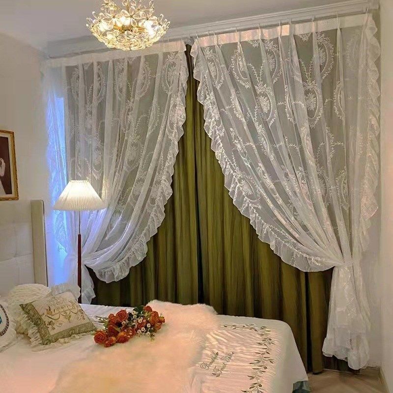 蕾丝公主窗纱 荷叶边蕾丝窗纱窗帘韩式公主风飘窗卧室阳台白纱帘