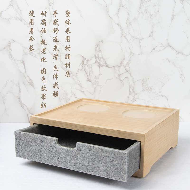 木纹砂石树脂物品盒 酒店牙具盒 浴室洗漱用品竹纹收纳耗品盒子