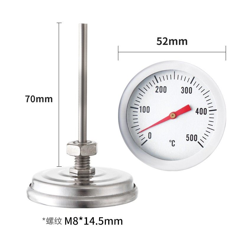 不锈钢双金属WSS-303烤炉温度表 高温0-500度烤鸭/鹅炉管道温度计