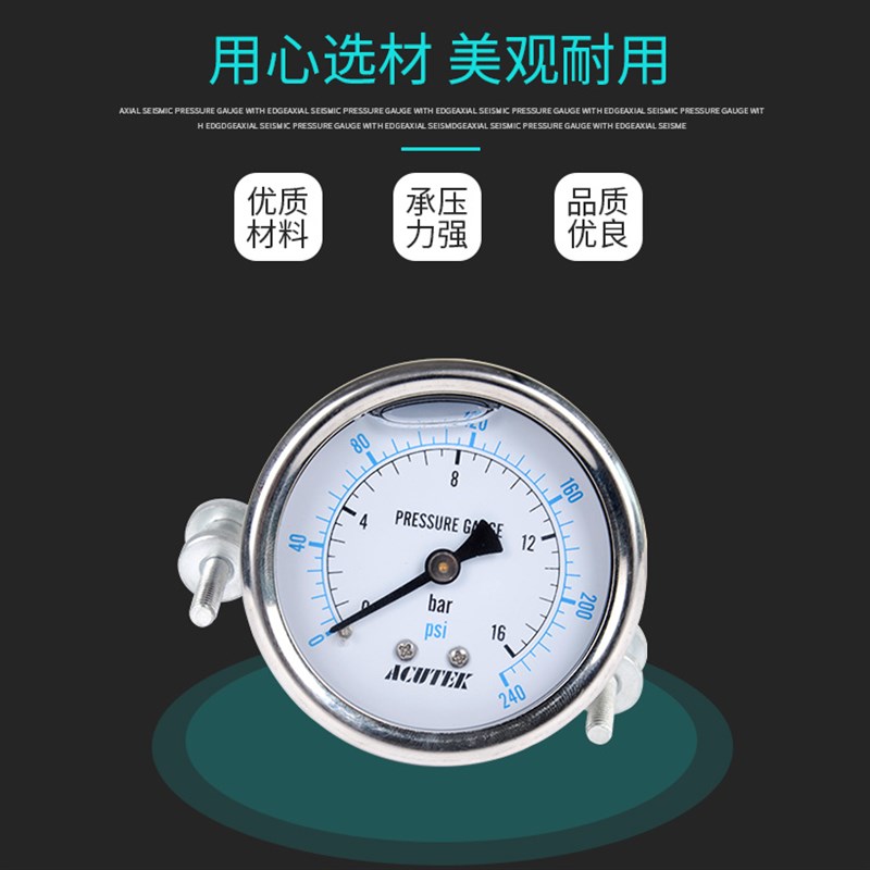 耐震压力表 ACUTEK 原装出口 YN60Z 支架 16bar G1/4B 充油压力表