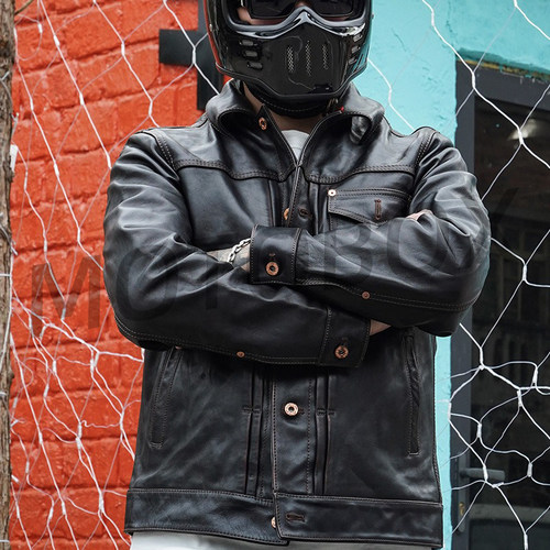 美式复古皮夹克修身翻领马皮真皮春秋款哈雷机车皮衣外套男士春秋