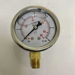 直径63mm 螺纹ZG1 90psi 耐震充油压力表 6bar