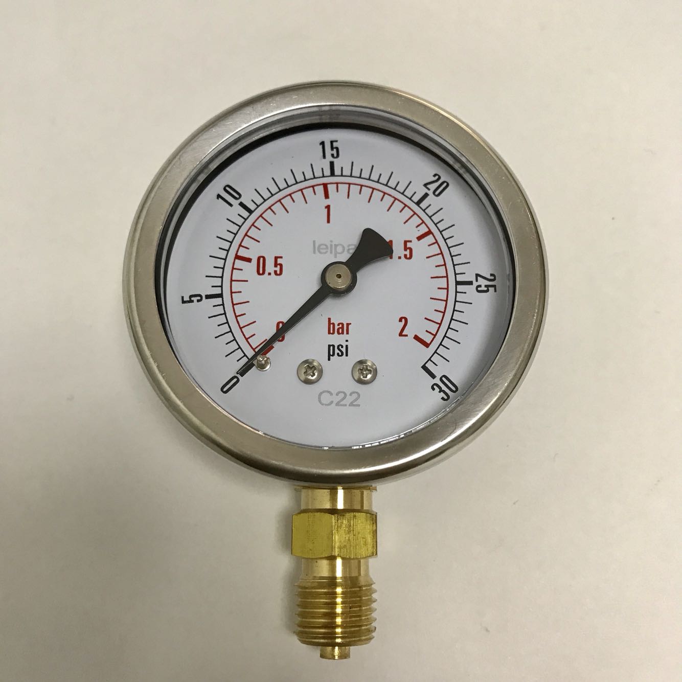 leipai 压力表 不锈钢外壳直径68mm 无油 压力2bar 30psi m14x1.5