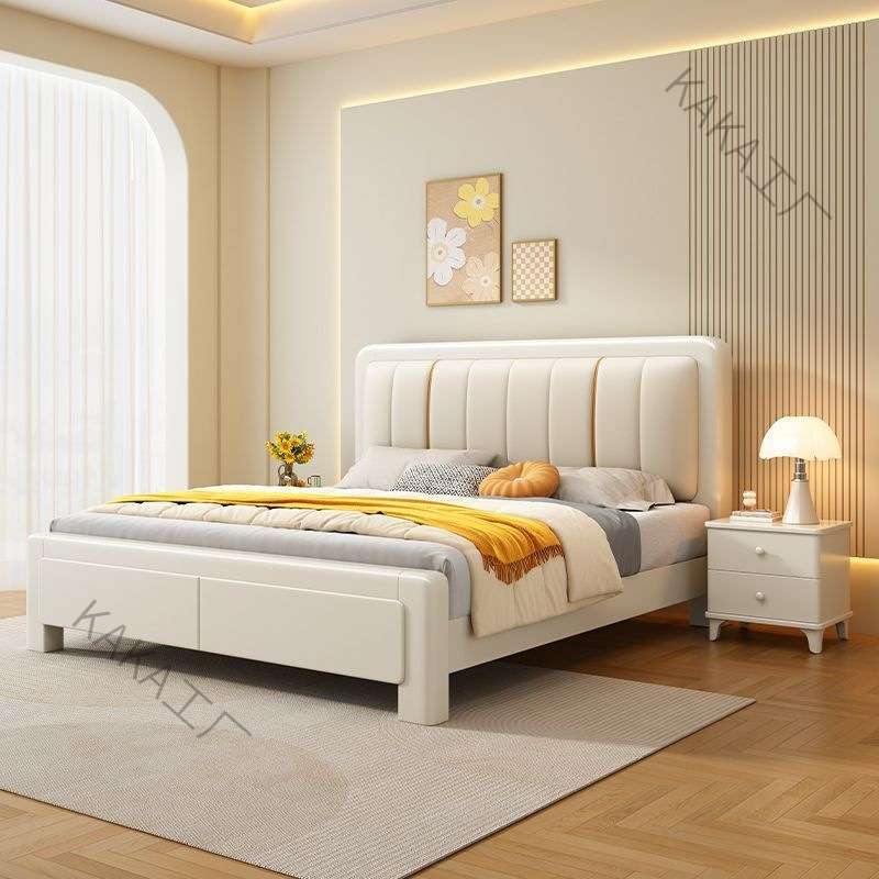 LCP1现代简约卧室实木床白色米主卧轻奢双人床高箱储物床款