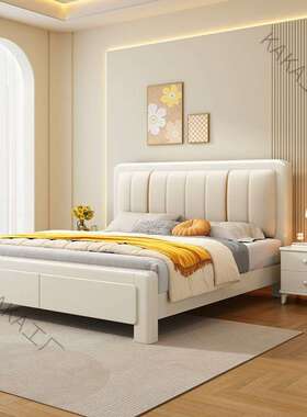 LCP1现代简约卧室实木床白色米主卧轻奢双人床高箱储物床款