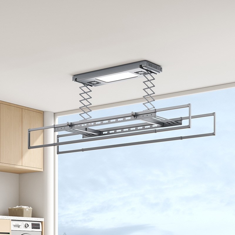 机家用阳台遥控升降迷你晾衣杆款可侧装隐形电动晾衣架