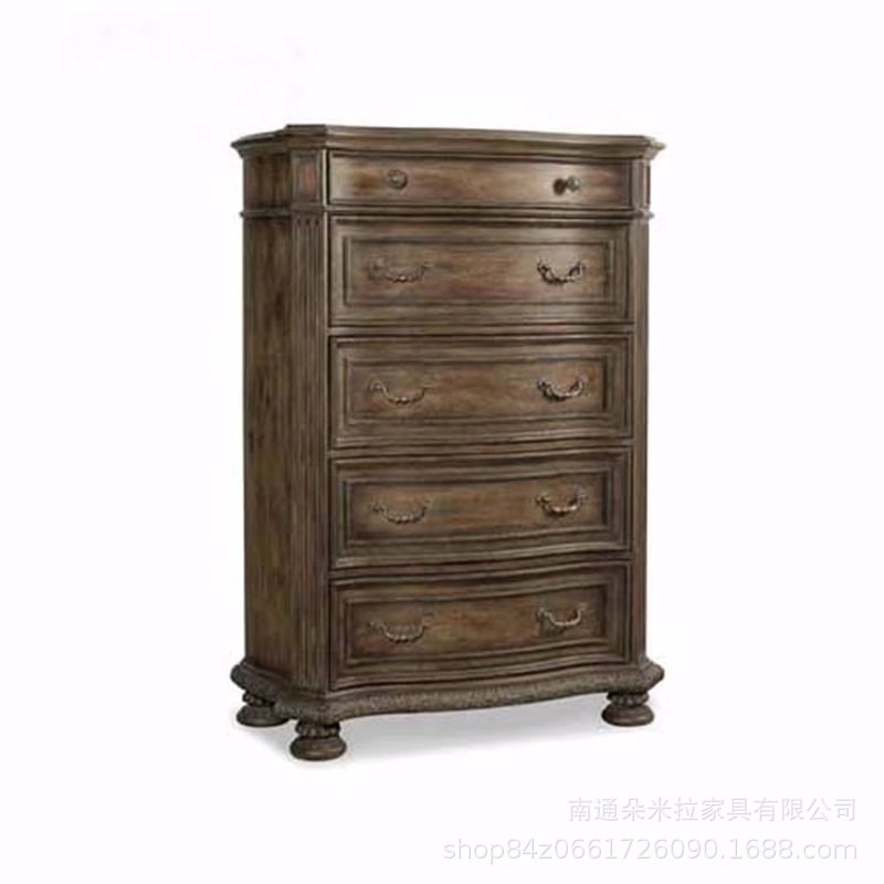 美式乡村实木斗柜复古做旧卧室雕花储存柜抽屉收纳柜床边置物柜
