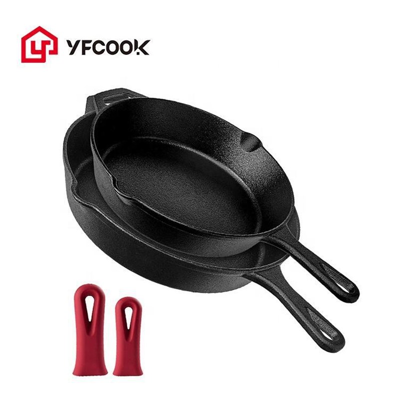 远方精铸 铸铁煎锅植物油不粘锅单柄25cm30cm双倒油口带副耳
