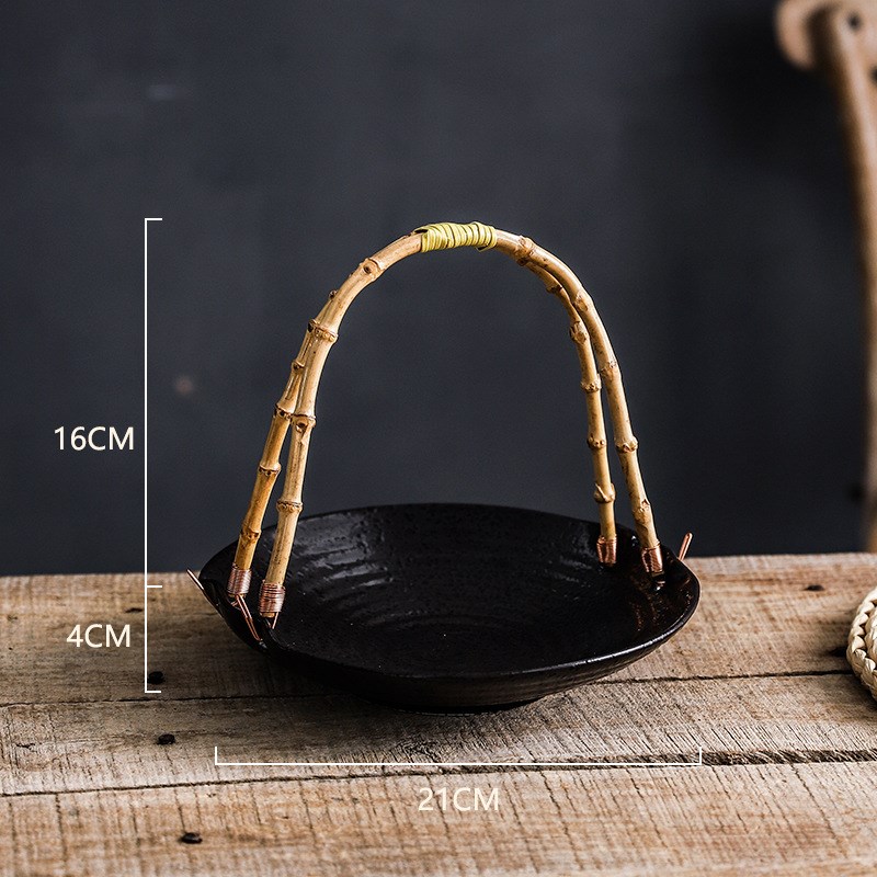 创意陶瓷菜盘手提篮子酒店特色餐盘水果盘干果盘餐厅陶瓷盘摆盘