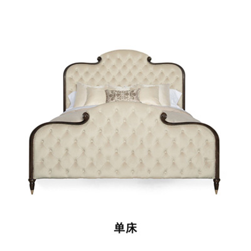 美式轻奢实木布艺床现代简约别墅主卧拉扣双人床法式软包婚床
