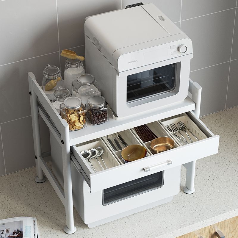厨房电器置物架微波炉架带抽屉台面置物架加厚多层桌面家用收纳架