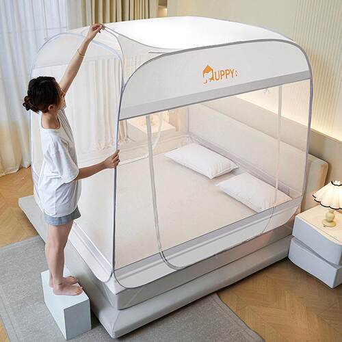 180x220cm免安装蚊帐1.8x2.2米加长床上蒙古包夏天卧室防蚊帐子
