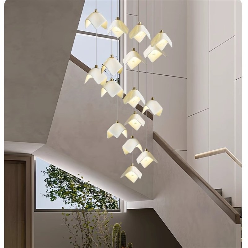 玉兰花客厅吊灯现代简约复式楼梯间极简别墅中空大灯设计师装饰灯