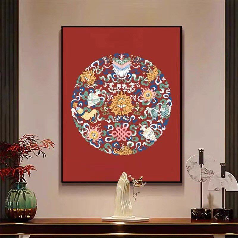 中国风红色吉祥客厅装饰画抽象拼色玄关过道挂画