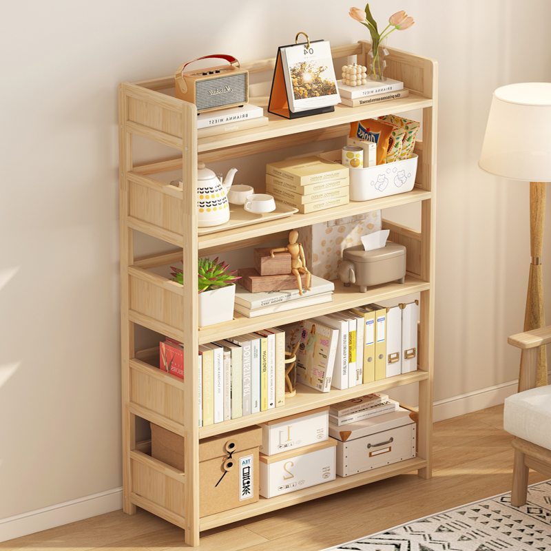 实木书架简易多层客厅杂储物柜子厨房置物架儿童学生收纳书柜落地