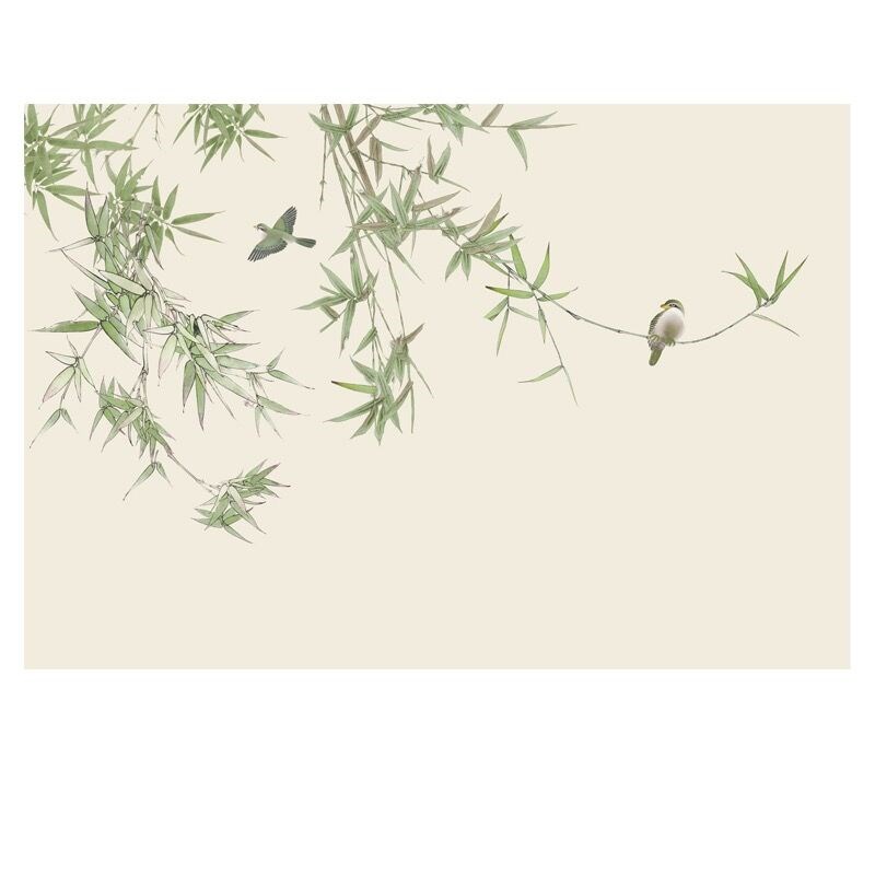 新中式淡雅竹子花鸟客厅电视背景墙壁布卧室书房酒店民宿墙纸壁画